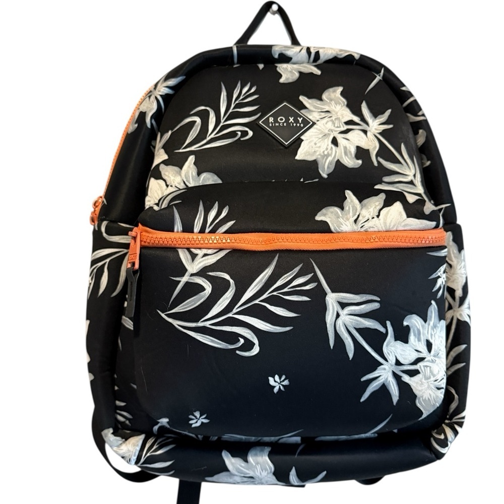 Roxy Black Backpack with White Floral Pattern